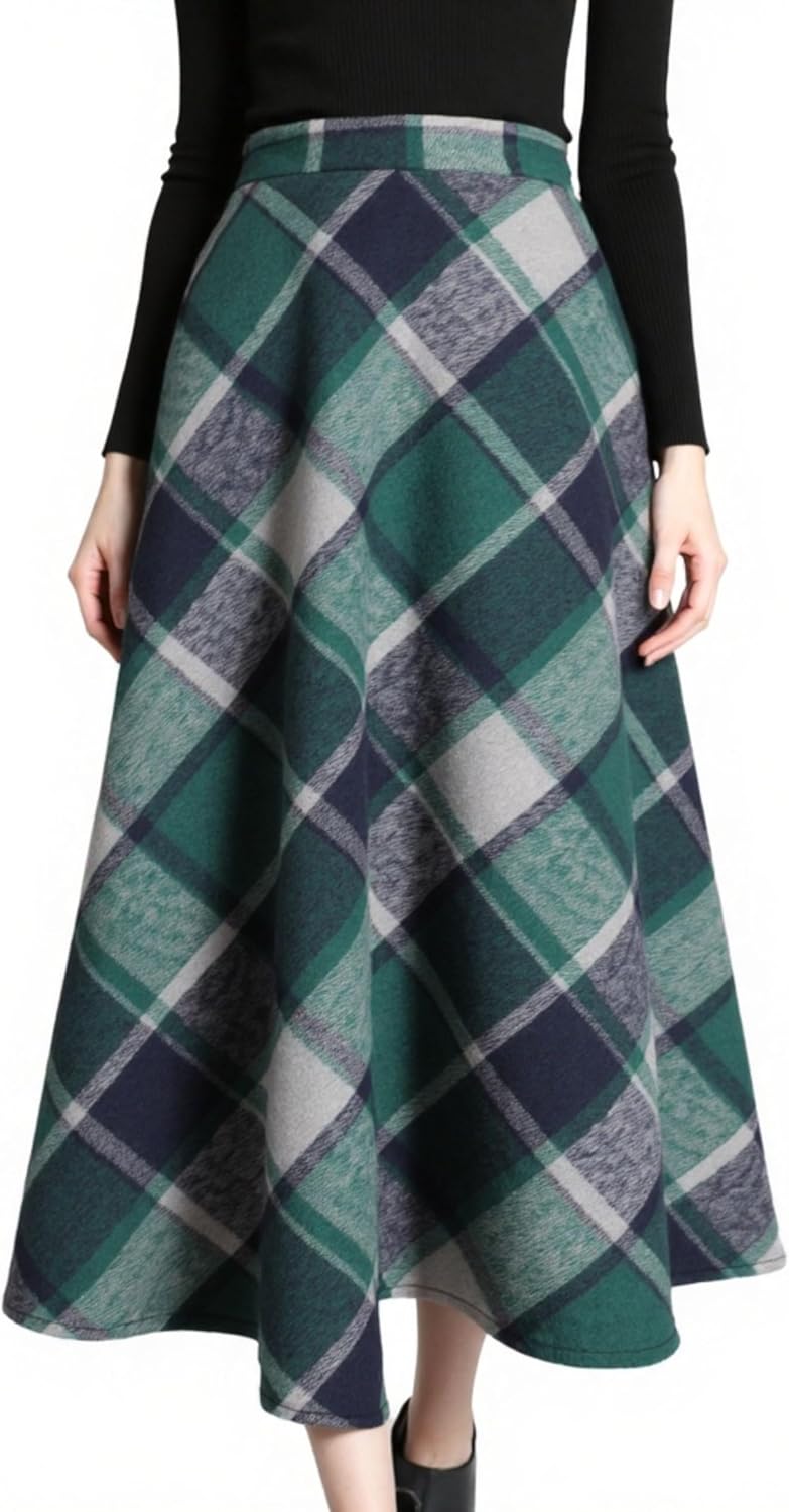 Tanming Women's Winter Warm Wool Plaid A-Line Long Skirt Review