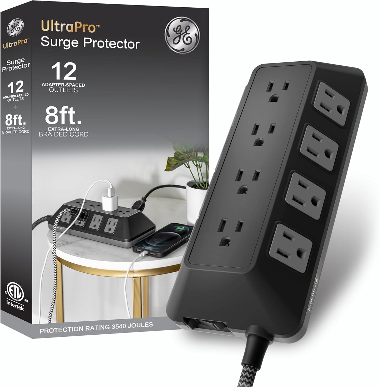 GE UltraPro 12-Outlet Surge Protector with 8 Ft Cord for Home