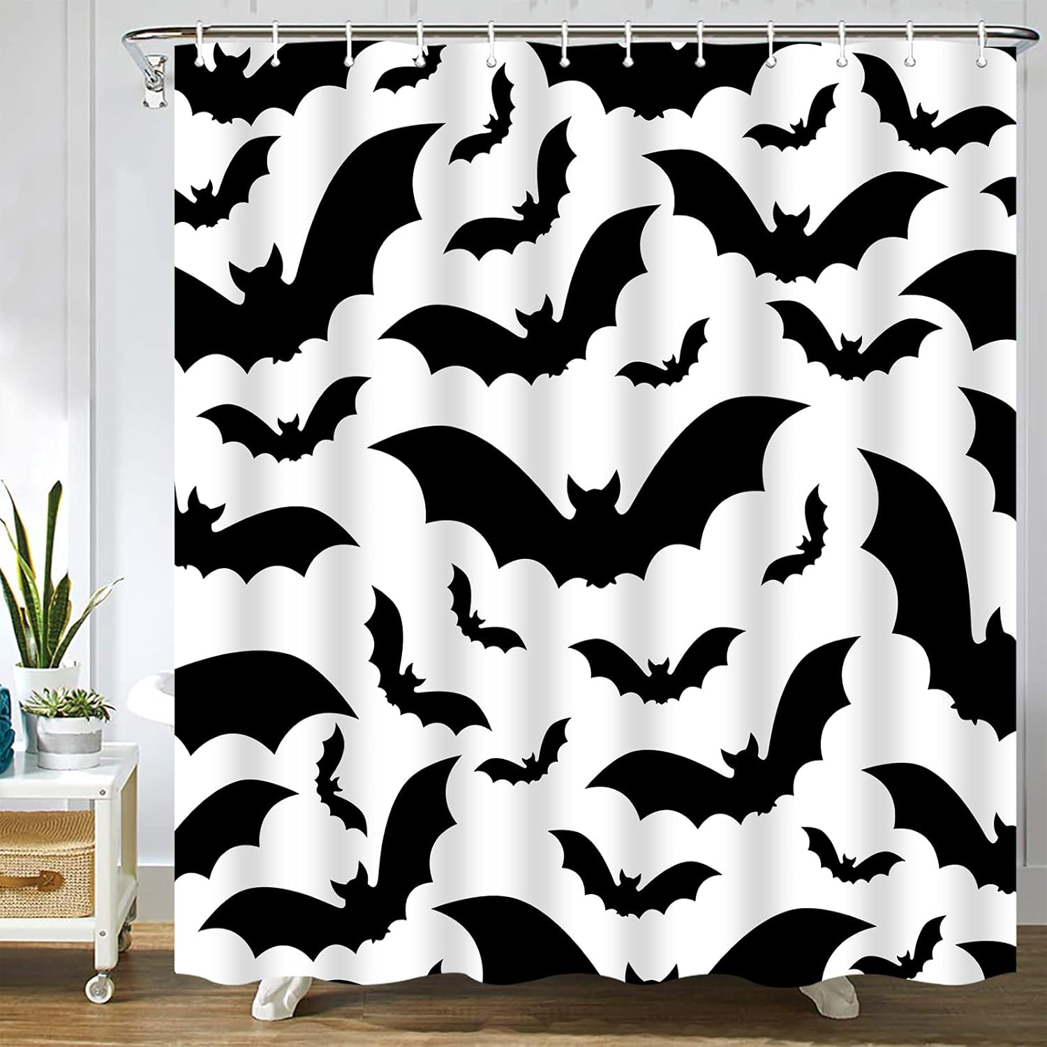 Spooky Bat Pattern Bathroom Curtain Set