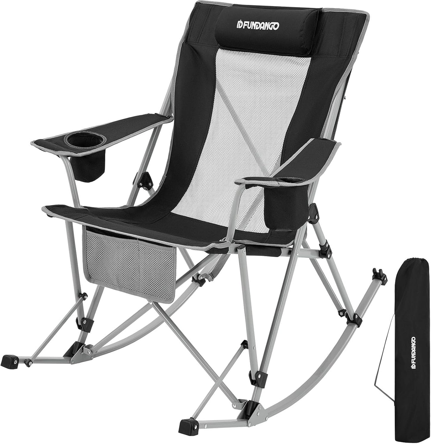 FUNDANGO Rocking Camping Chair with High Mesh Back and Cup Holder