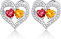 925 Sterling Silver Birthstone Earrings for Women - Double Heart Gift