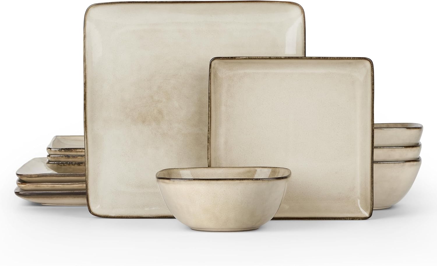 E-far Square Plates and Bowls Set - 12-Piece Dinnerware Set