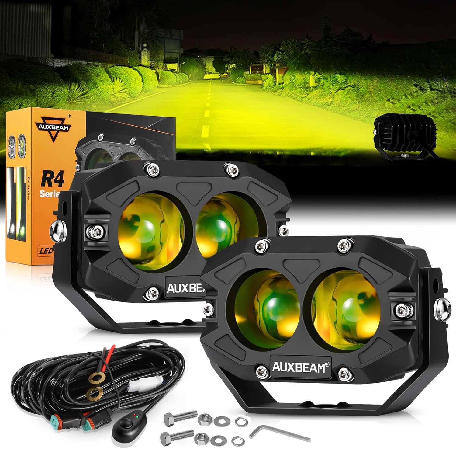 Auxbeam 4In 60W Amber Fog Lights for Offroad Vehicles and More