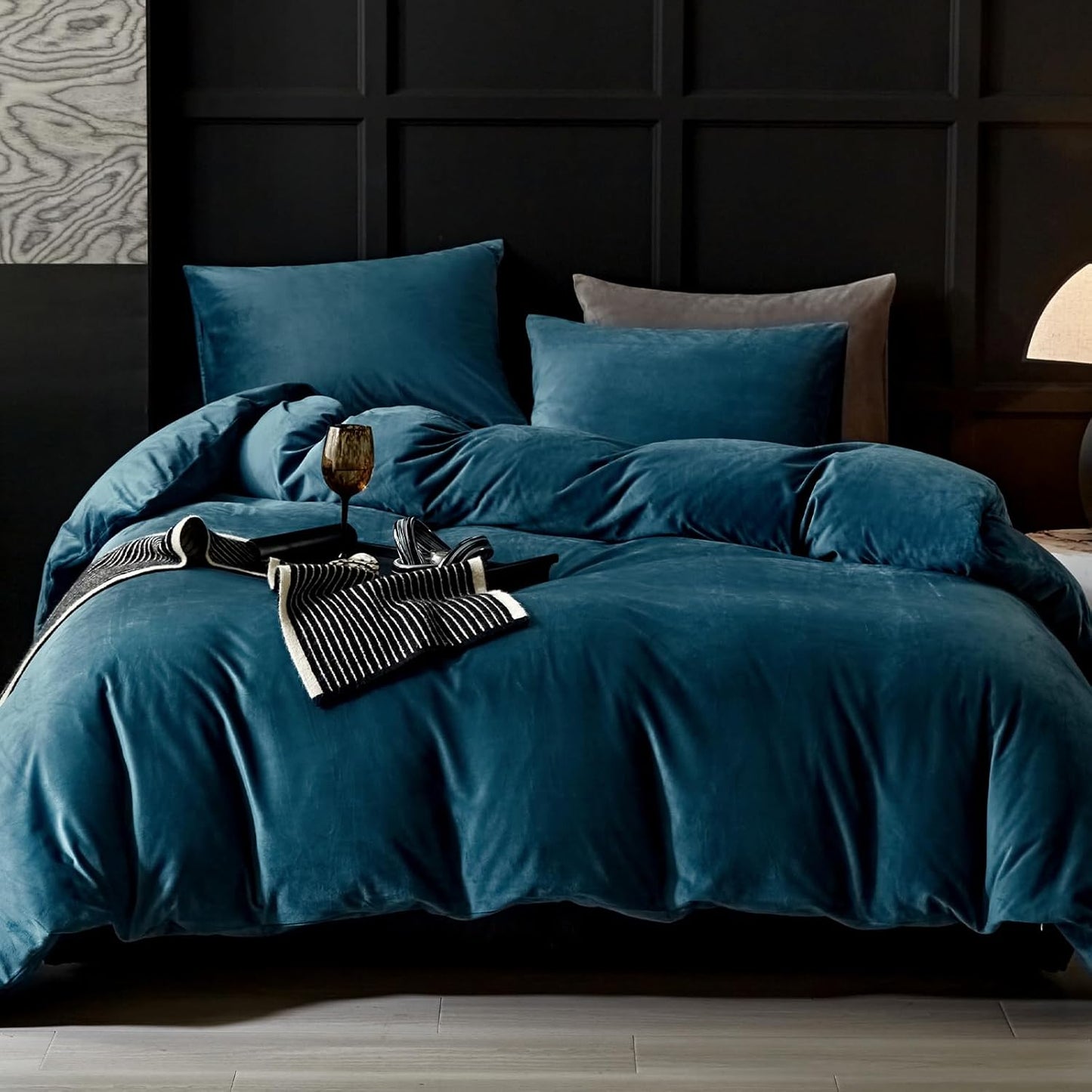 WARMDERN Blue Flanne Velvet Duvet Cover Queen Size Set