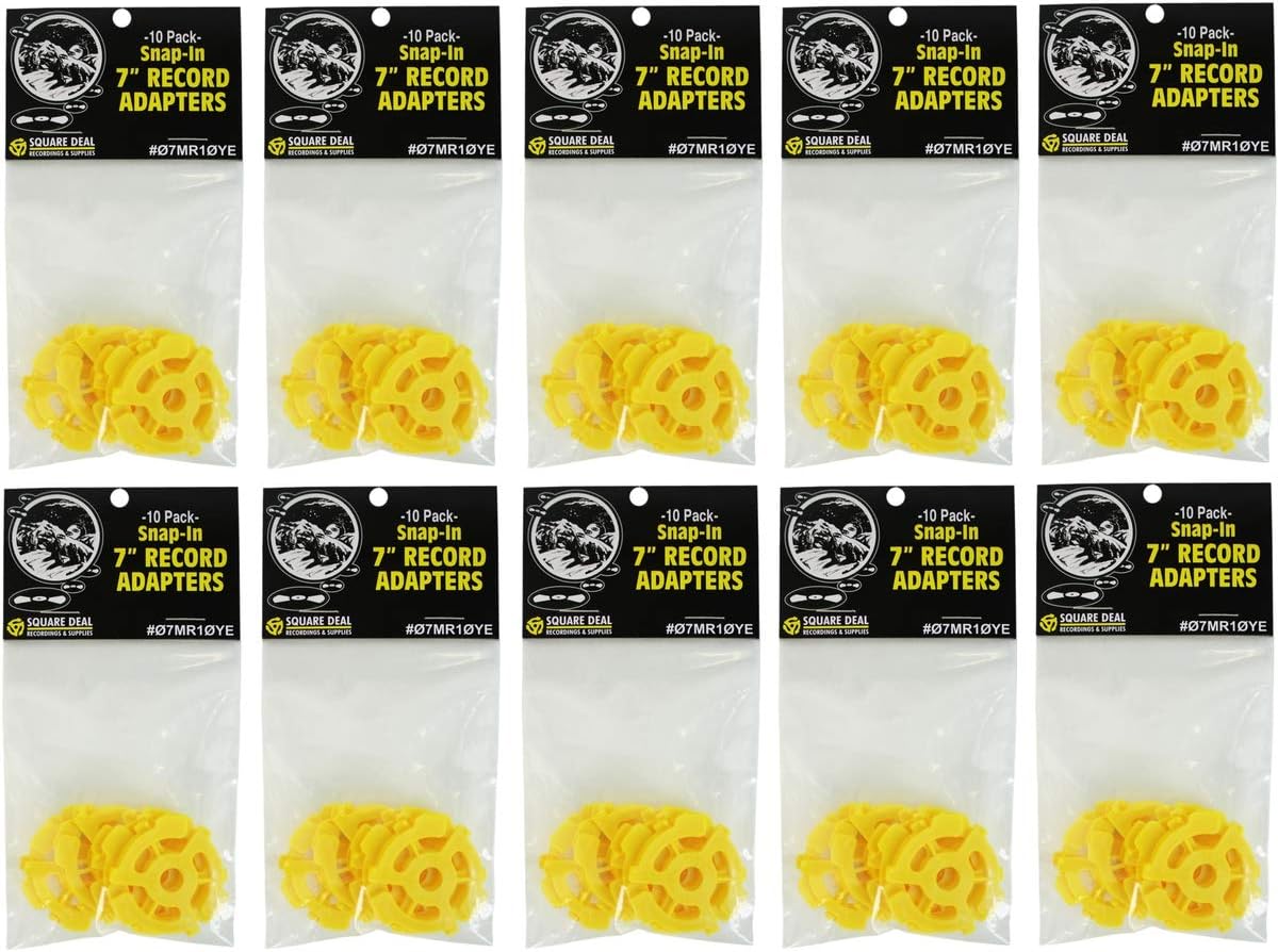 100 Yellow 7in Plastic Flat Style 45 Record Adapter Inserts