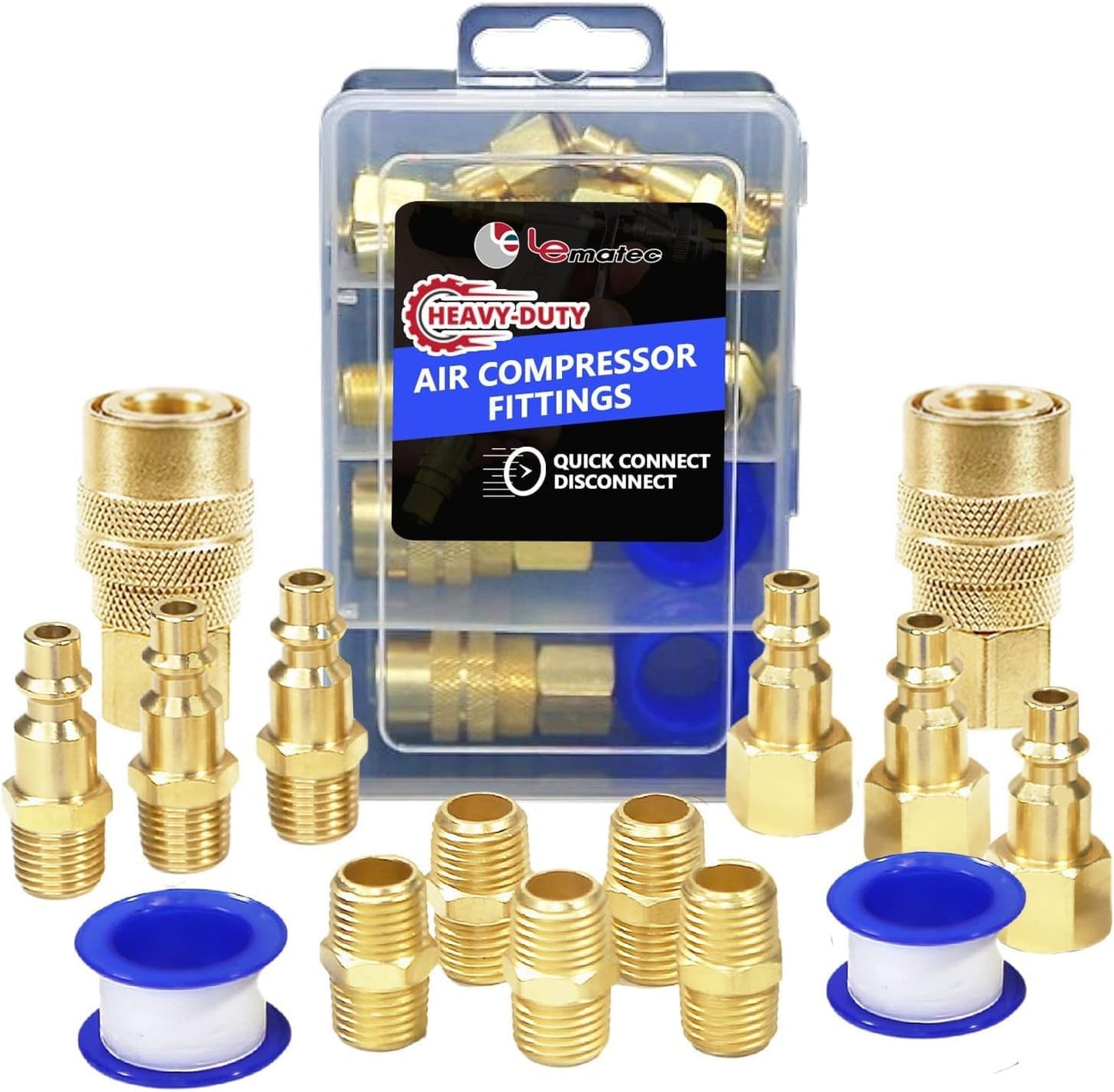 LE LEMATEC 15-PC Air Compressor Fitting Kit - High-Flow Brass Connectors for Quick, Easy Use!