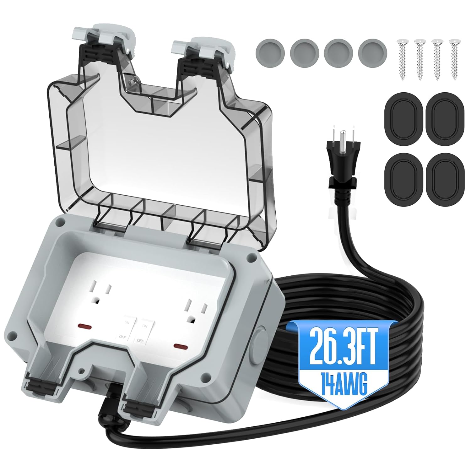 Outdoor Outlet Box with 26.3Ft Cord for Gardens & Yards