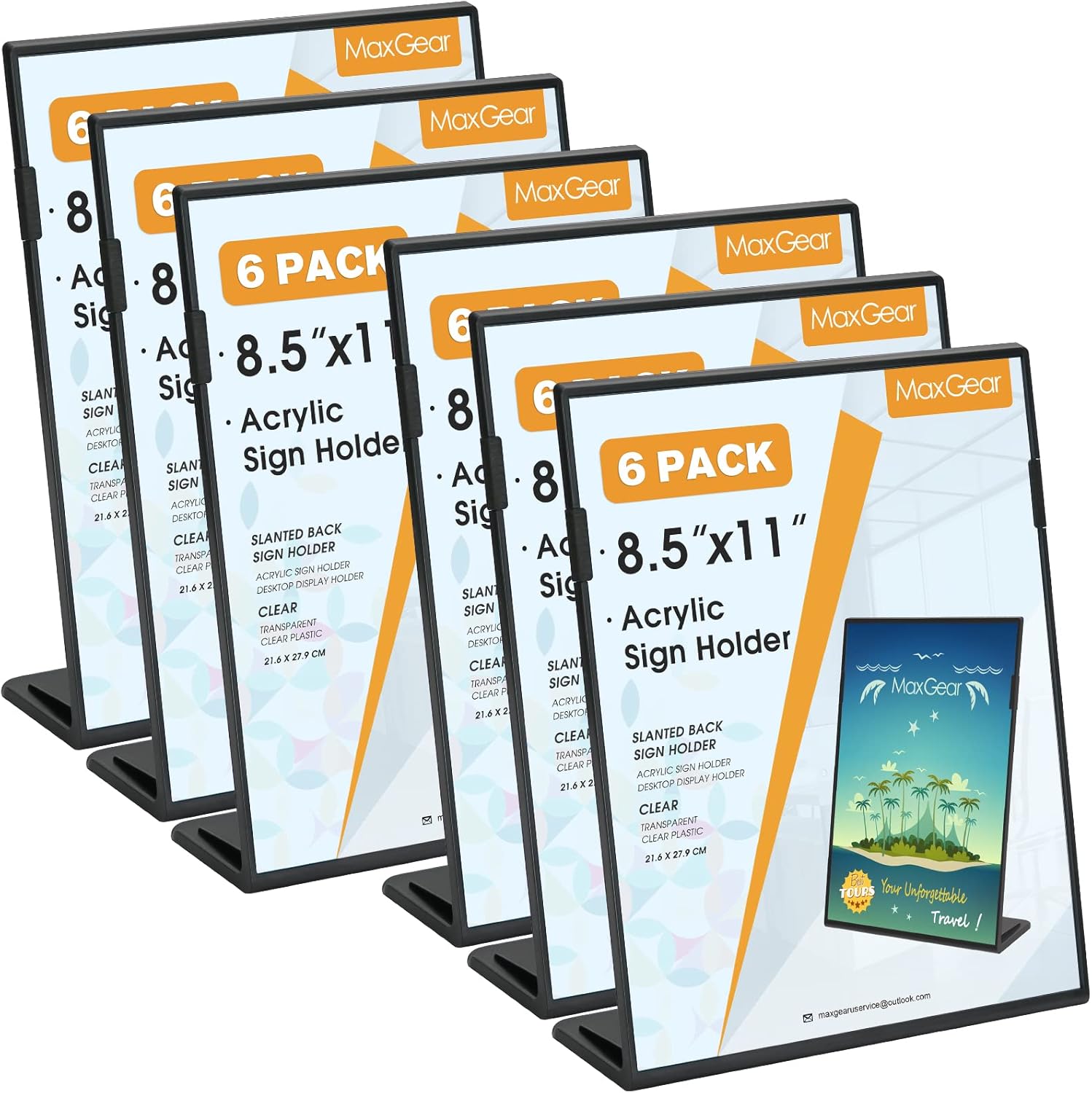 Durable Fall Resistant Acrylic Sign Holder 8.5 x 11 Inches 6 Pack