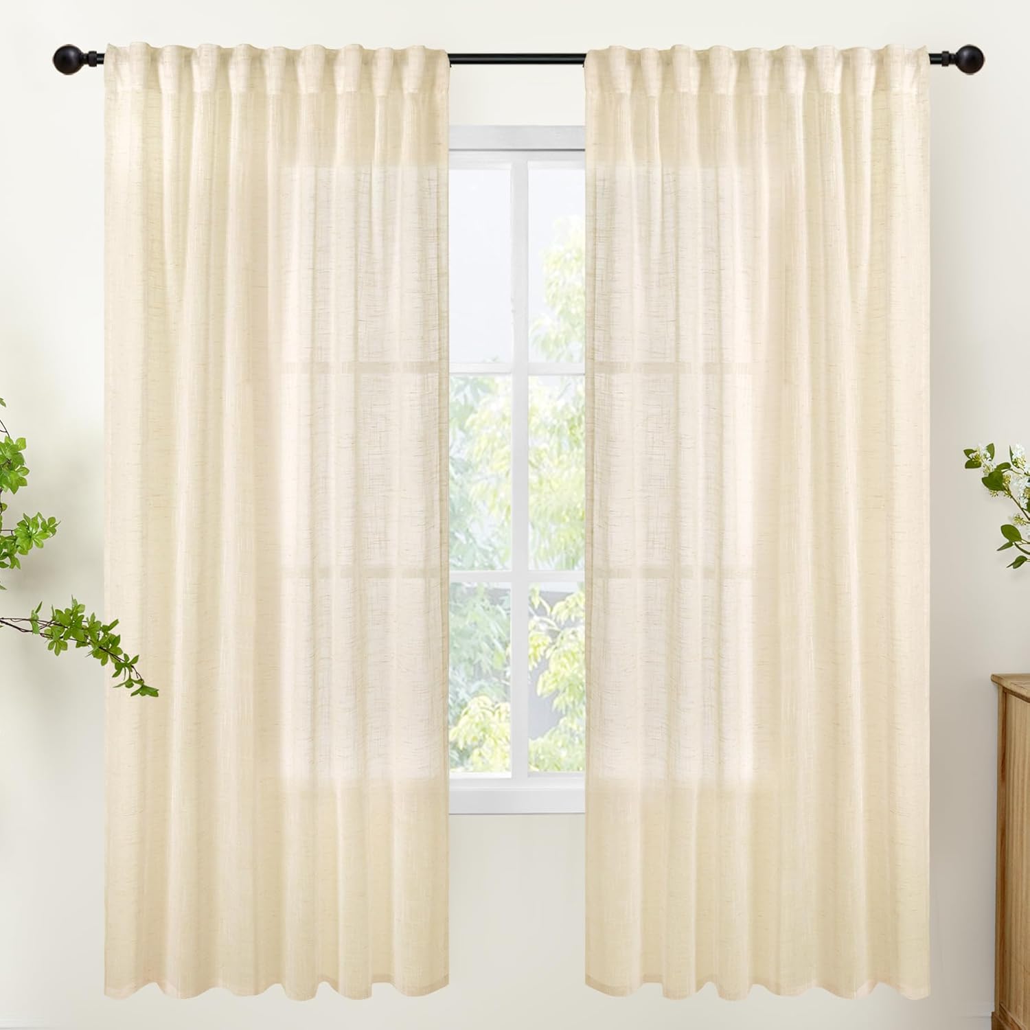 YoungsTex Champagne Linen Semi Sheer Curtains for Home Decor