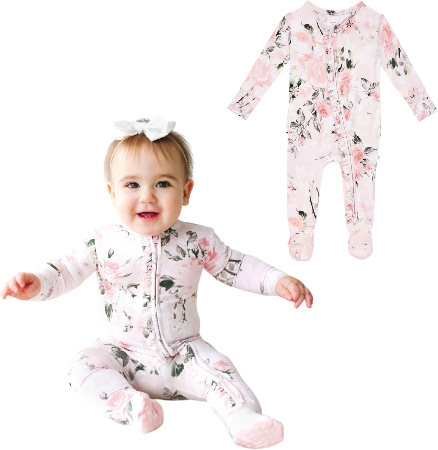 Posh Peanut Footie Pajamas for Baby Girls with Ruffle Trim