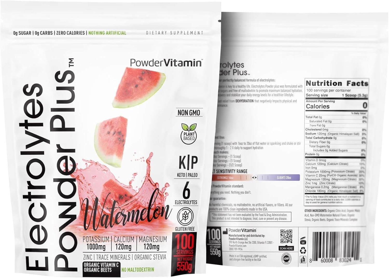PowderVitamin Electrolytes Powder Plus - Watermelon Flavor Hydration