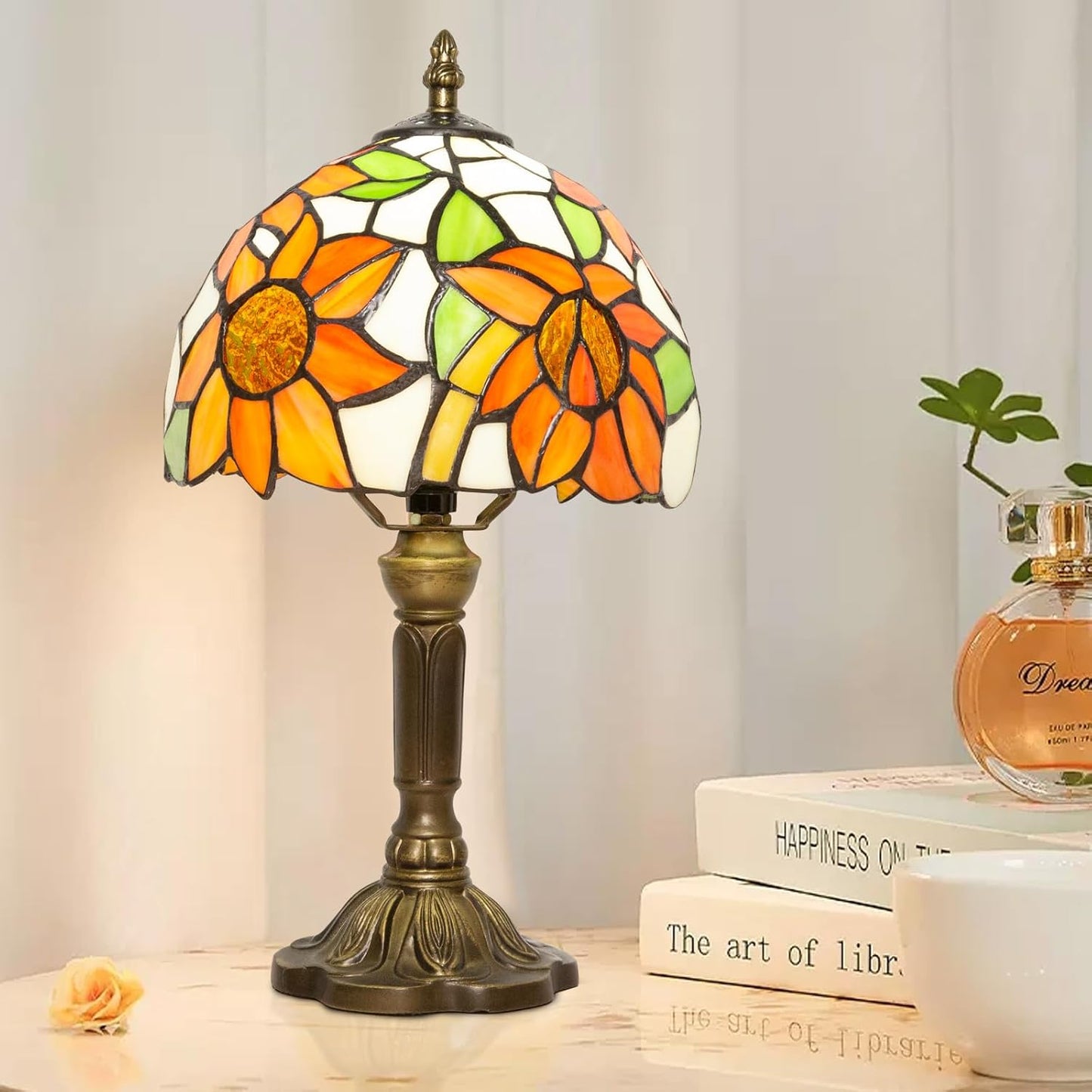 Small Tiffany Table Lamp with 3 Color Temperatures for Home
