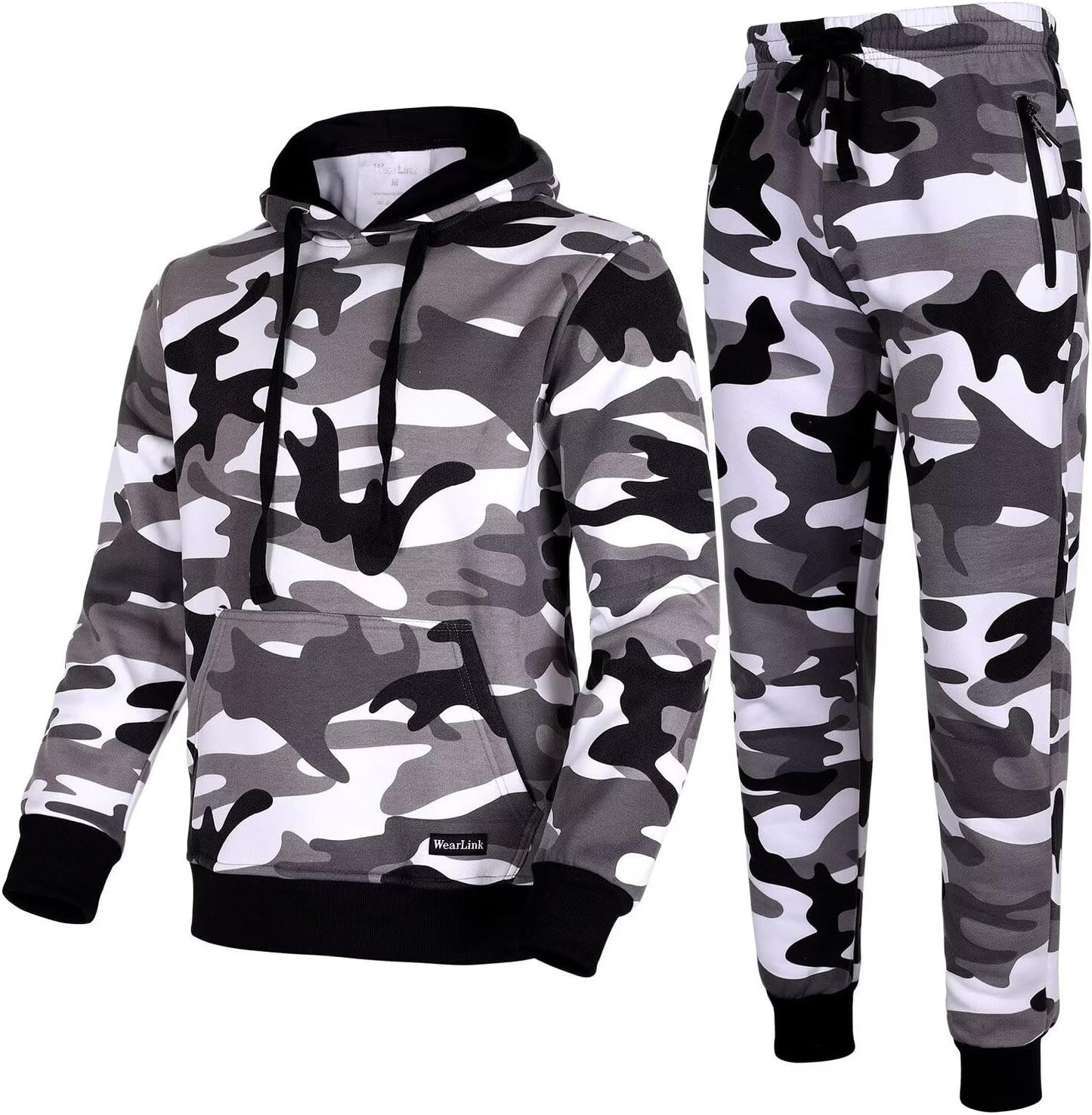 Tracksuit for Men 2 Pieces Fleece Hooded Outfit for Sports