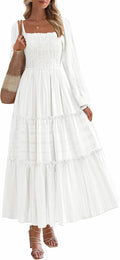 Fall Dresses for Women 2025 Smocked Ruffle Maxi Dress - Elegant Shoes