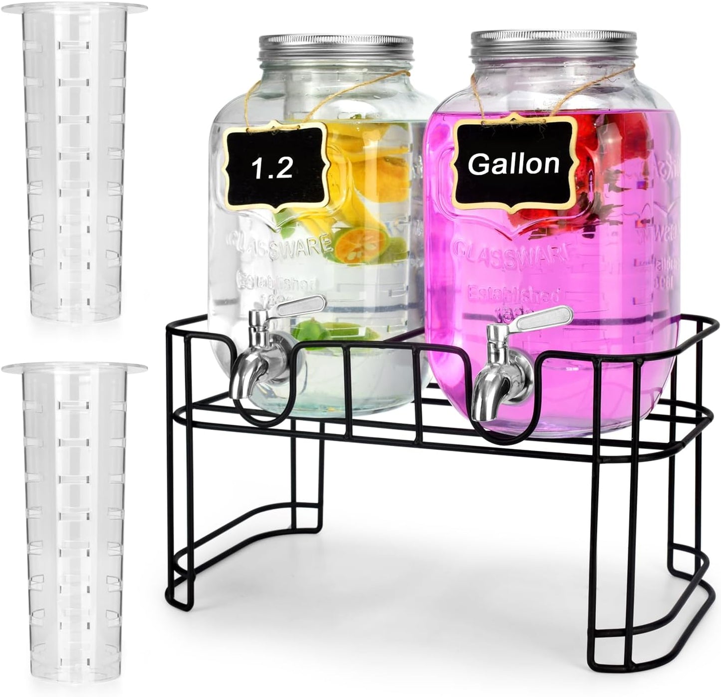DD&HAPP Glass Drink Dispensers for Parties - 1.2 Gallon Set