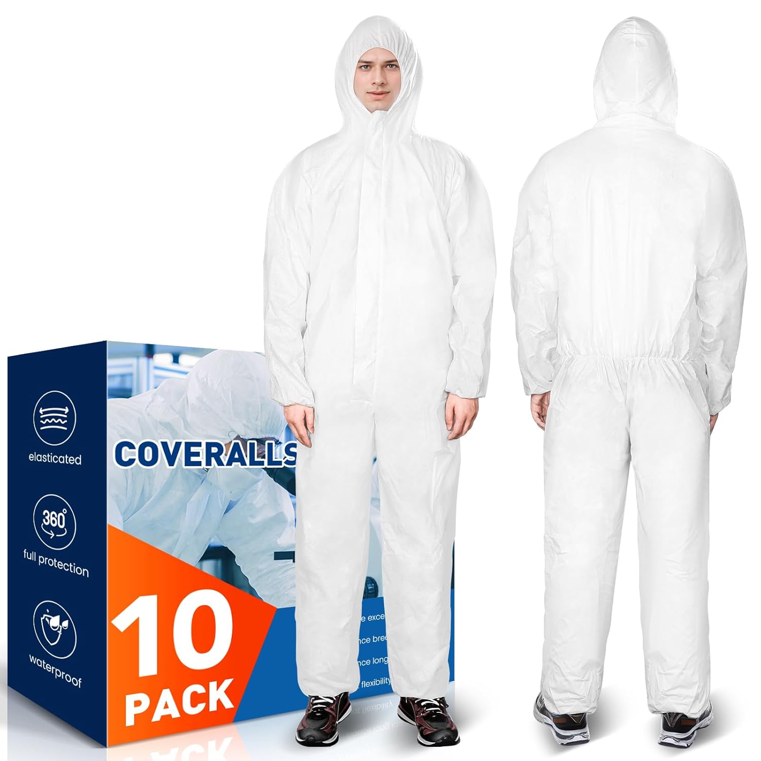 CAREGY Hazmat Suits 10 Pack Protective Coveralls for Safety