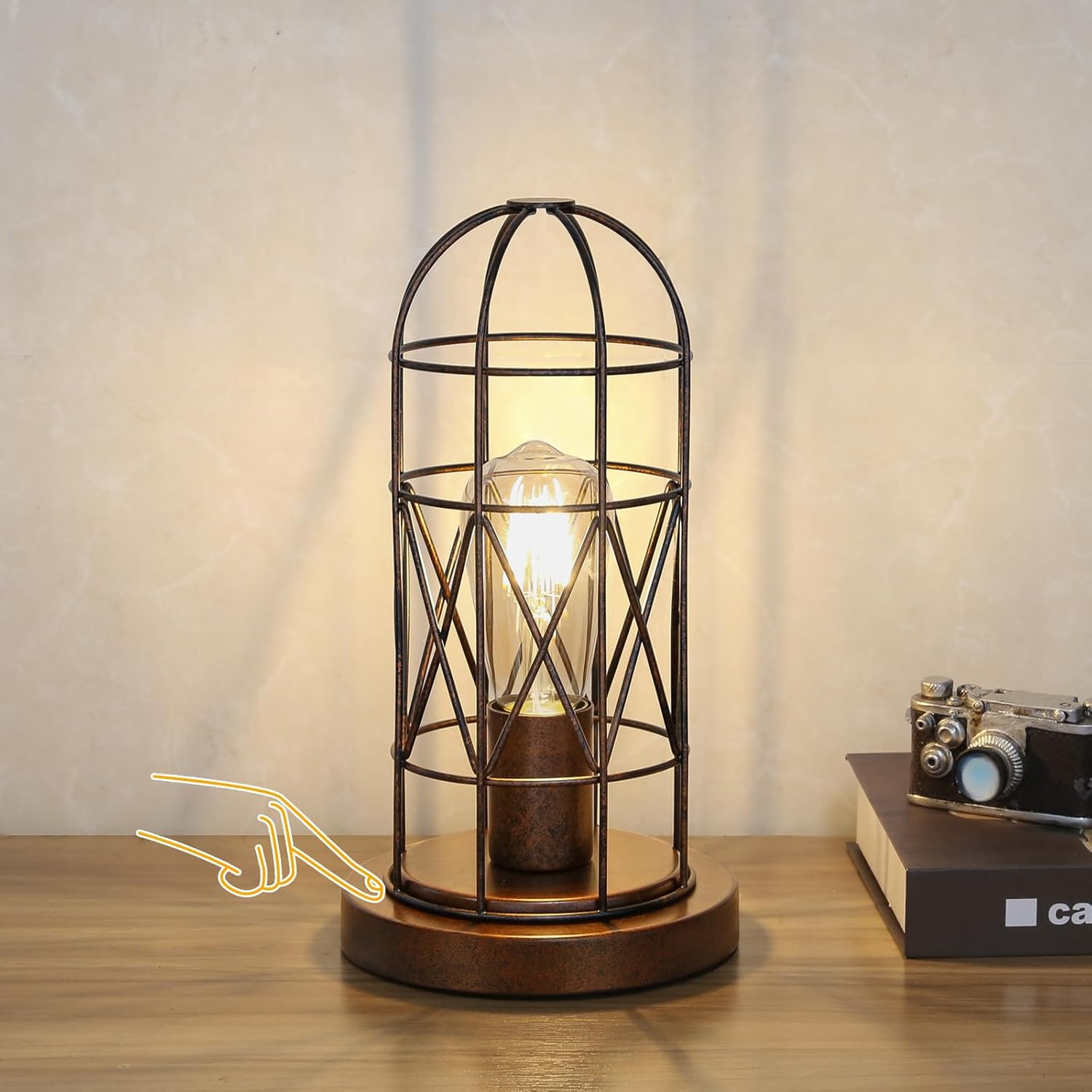 Industrial Antique Bronze Cage Table Lamp for Bedroom & Living Room
