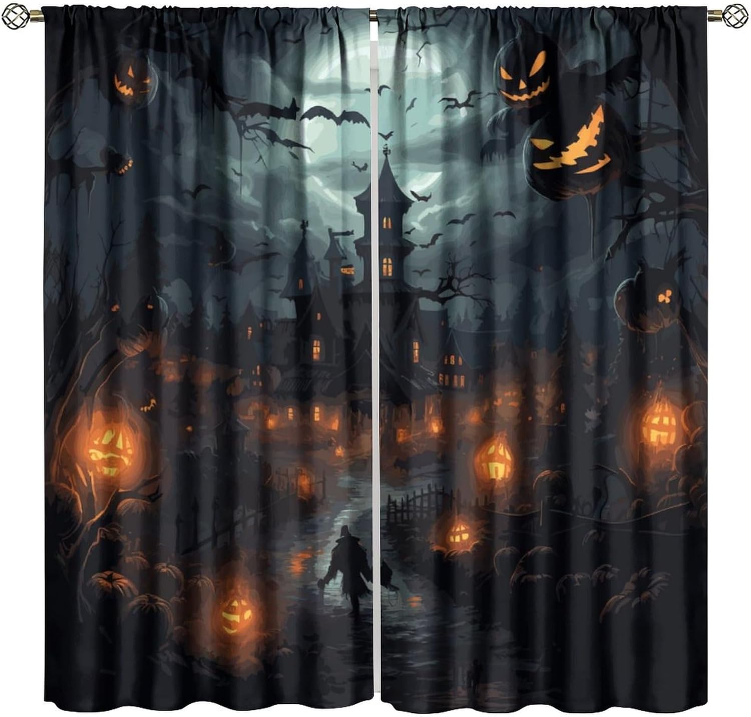 Gothic Castle Pumpkin Ghost Blackout Curtains by LIMENQIN - Spooky Style!
