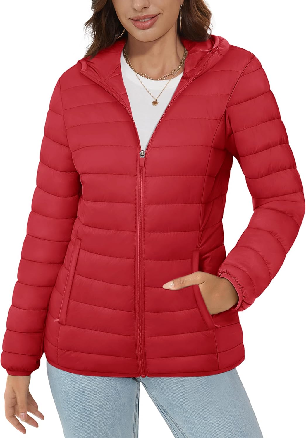 MAGCOMSEN Women's Hooded Puffer Jacket for Winter Warmth