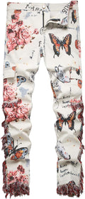 Men's Designer Straight Slim Fit Patchwork Jeans - Comfort Skinny