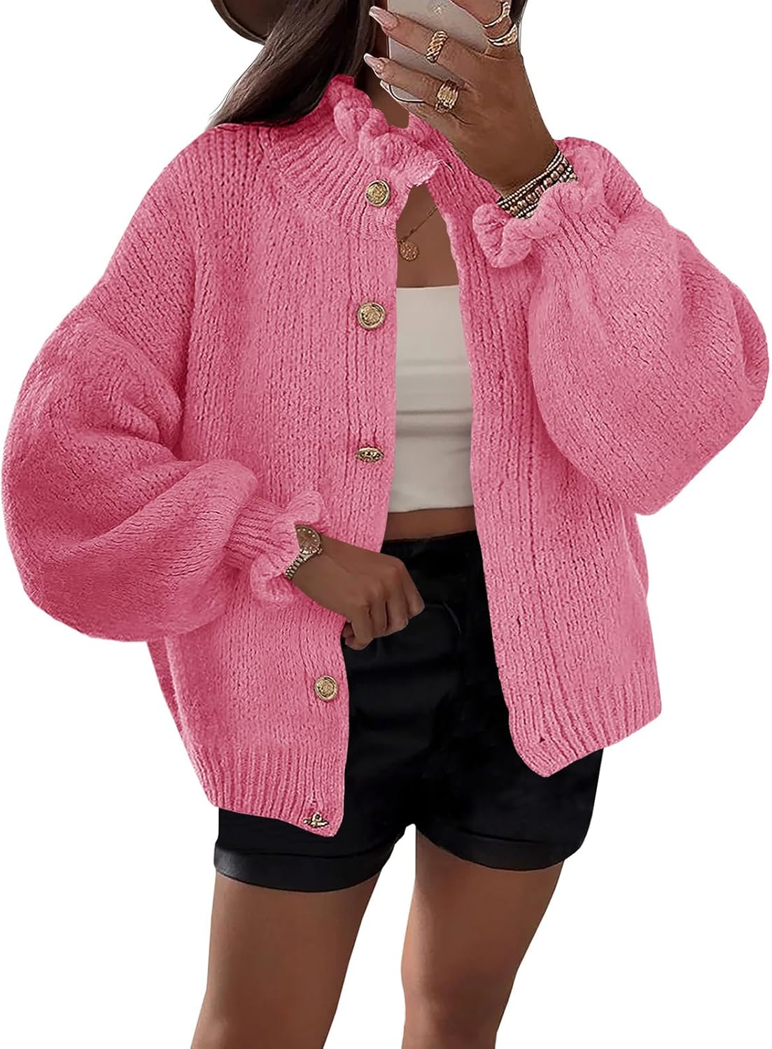 Saodimallsu Womens Ruffle Cardigan for Trendy Fall Style