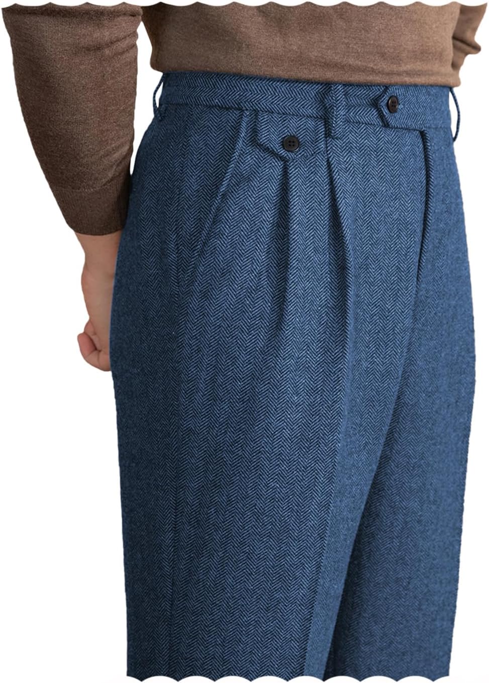 Mens Pants Tweed Herringbone Vintage Dress Pant Trousers