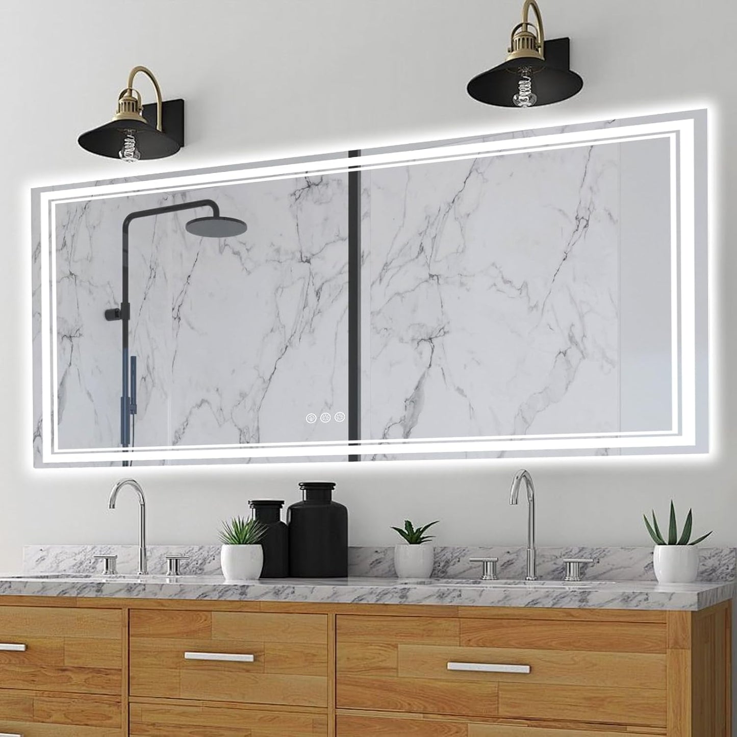 60x40 Inch LED Bathroom Mirror with Anti-Fog and Dimmable Light