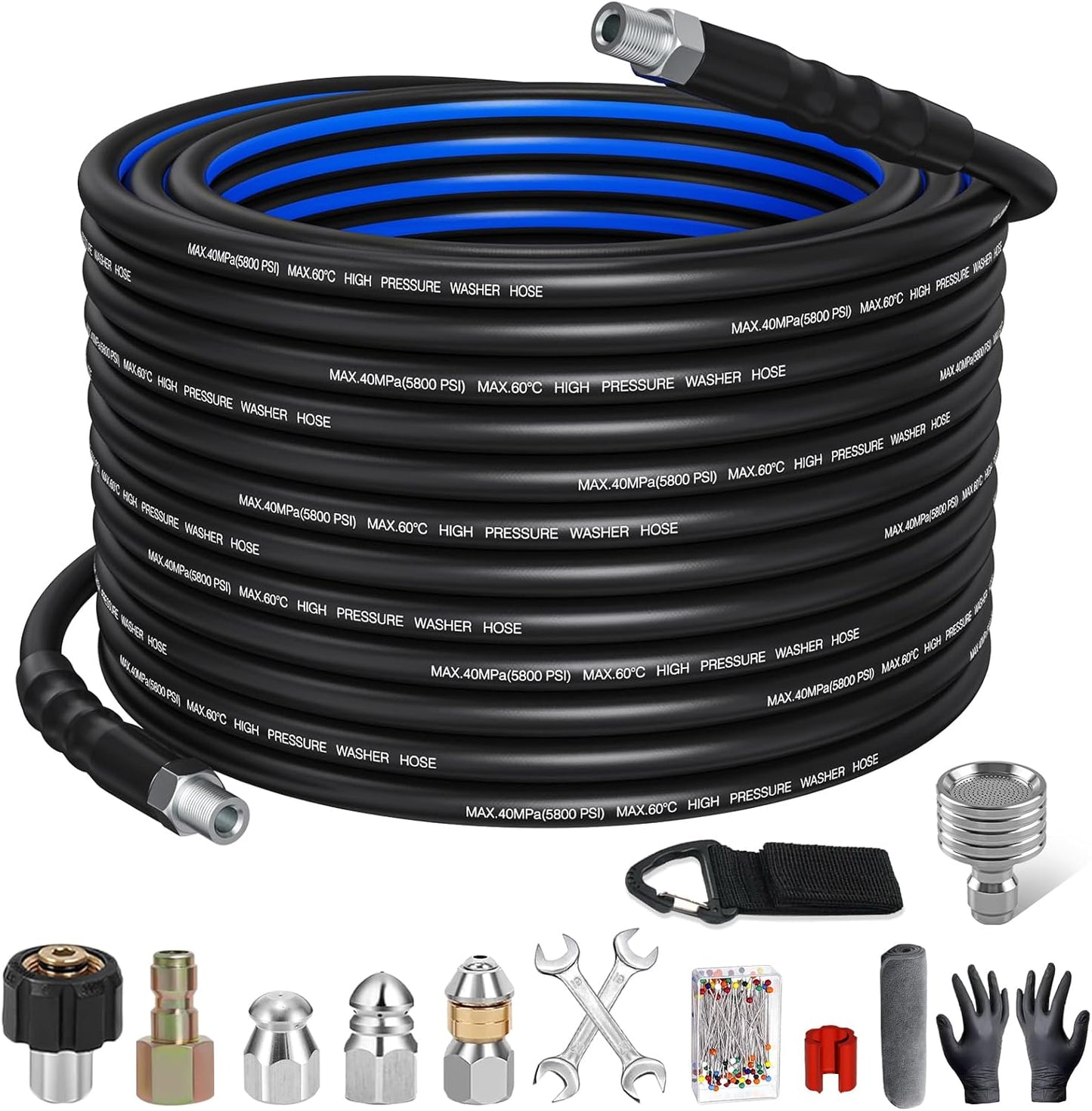 Sewer Jetter Hose 50ft 5800PSI with Nozzles for Pressure Washer