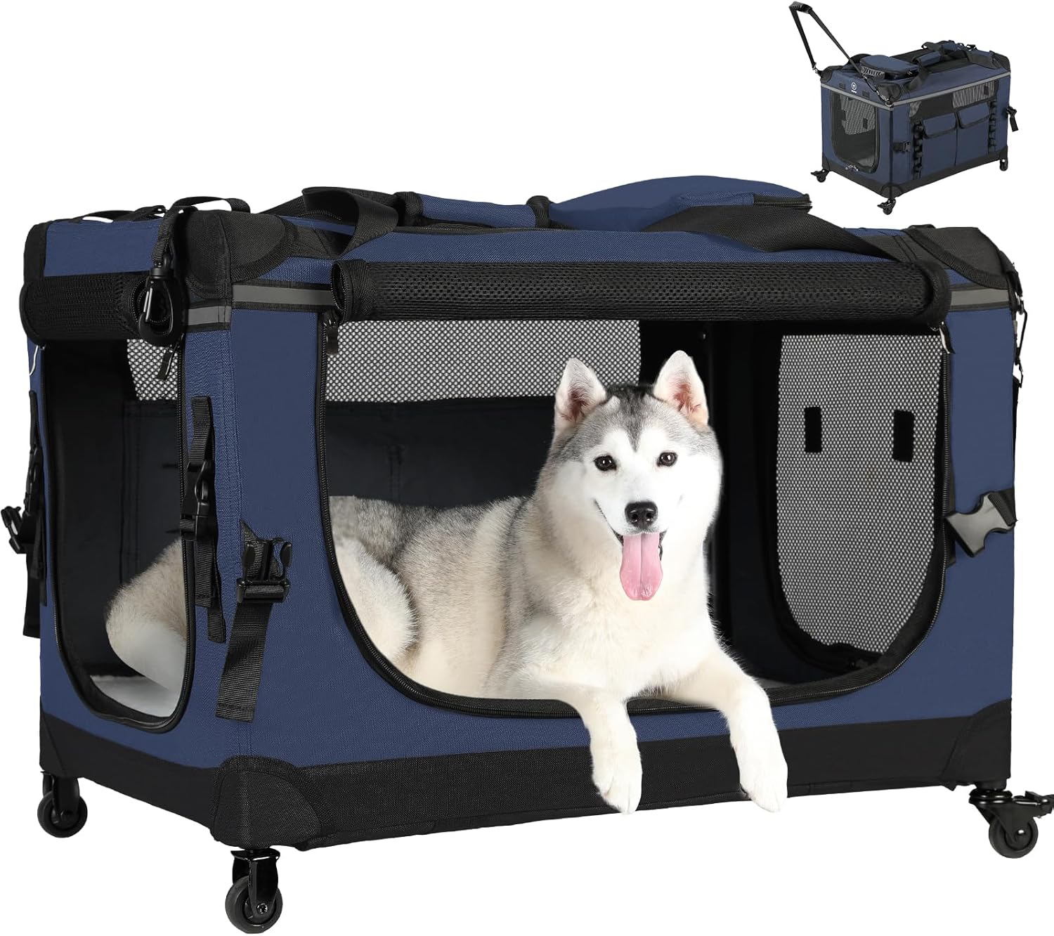 30IN Soft Collapsible Dog Crate with Detachable Wheels for Travel