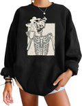 Halloween Skull Graphic Fleece Oversized Sweatshirt for Women - Cozy