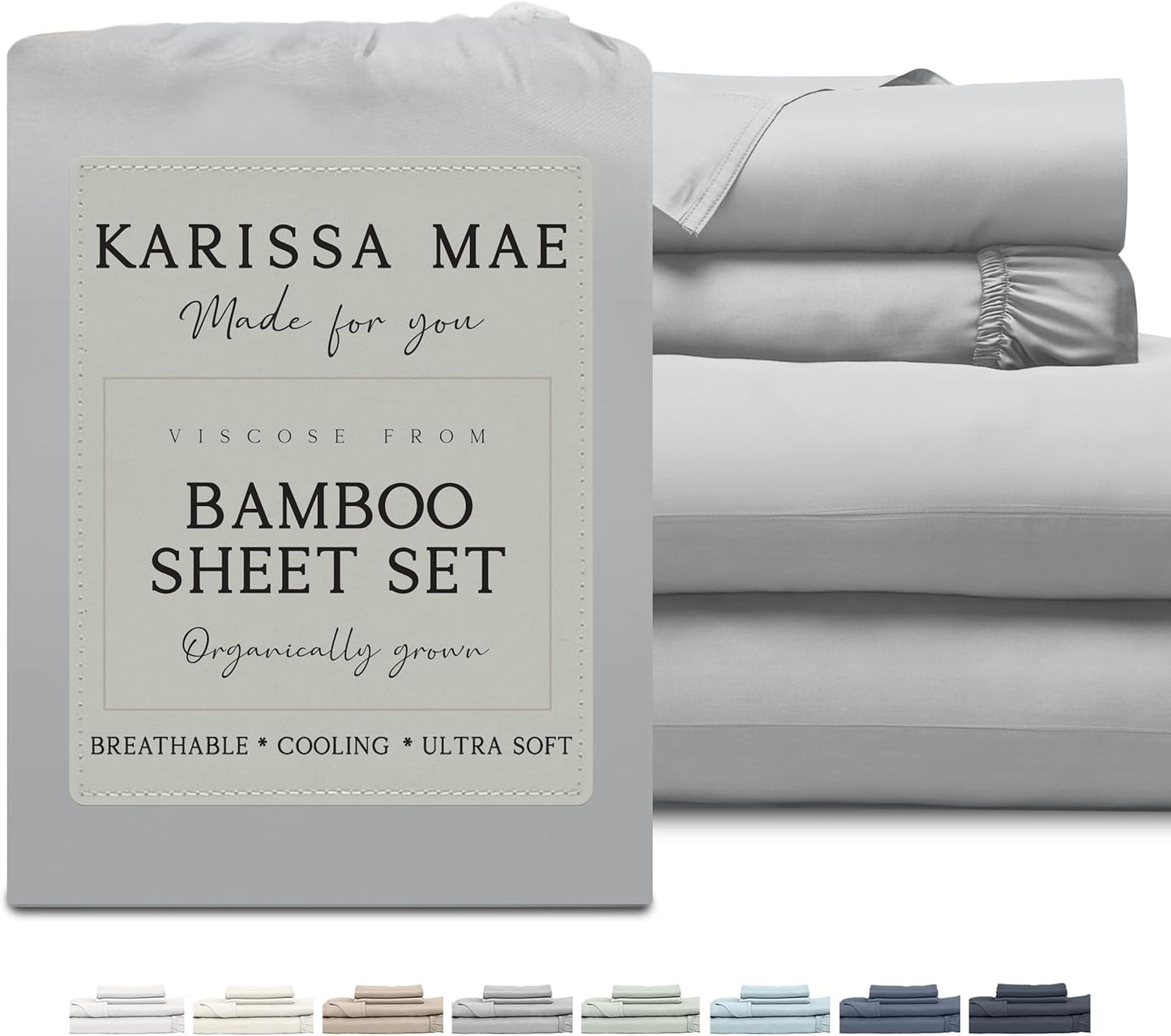 KARISSA MAE Cooling Bamboo Viscose King Sheet Set for Comfort