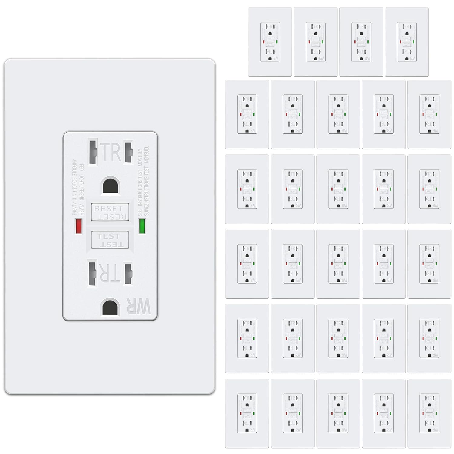 30 Pack GFCI Outlets 15 Amp Weather Resistant Self-Test GFI