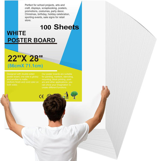 100Pcs 22 x 28 White Poster Board for Arts and Crafts Projects