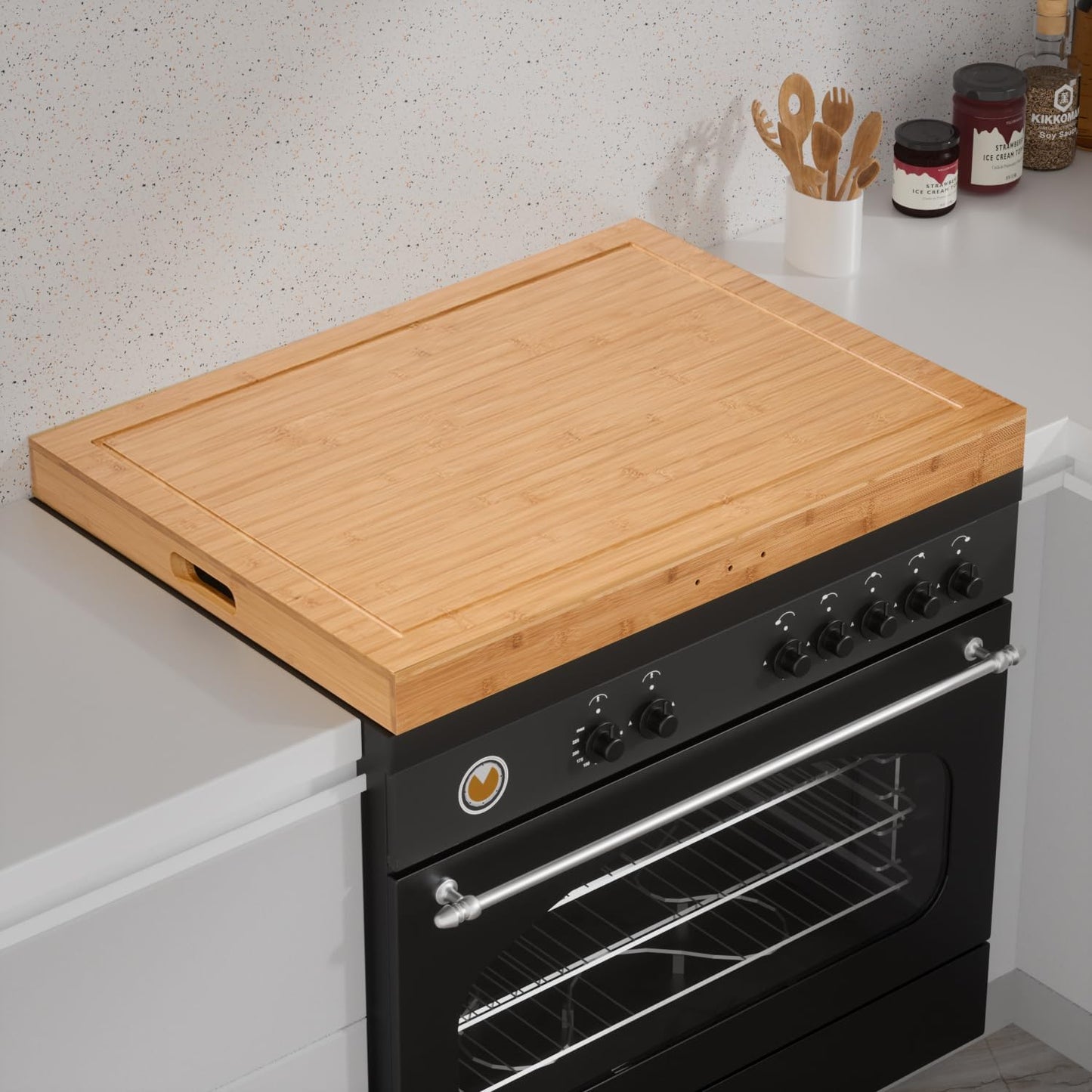 Bamboo Stove Cover for Gas & Electric Burners - Versatile Noodle Board