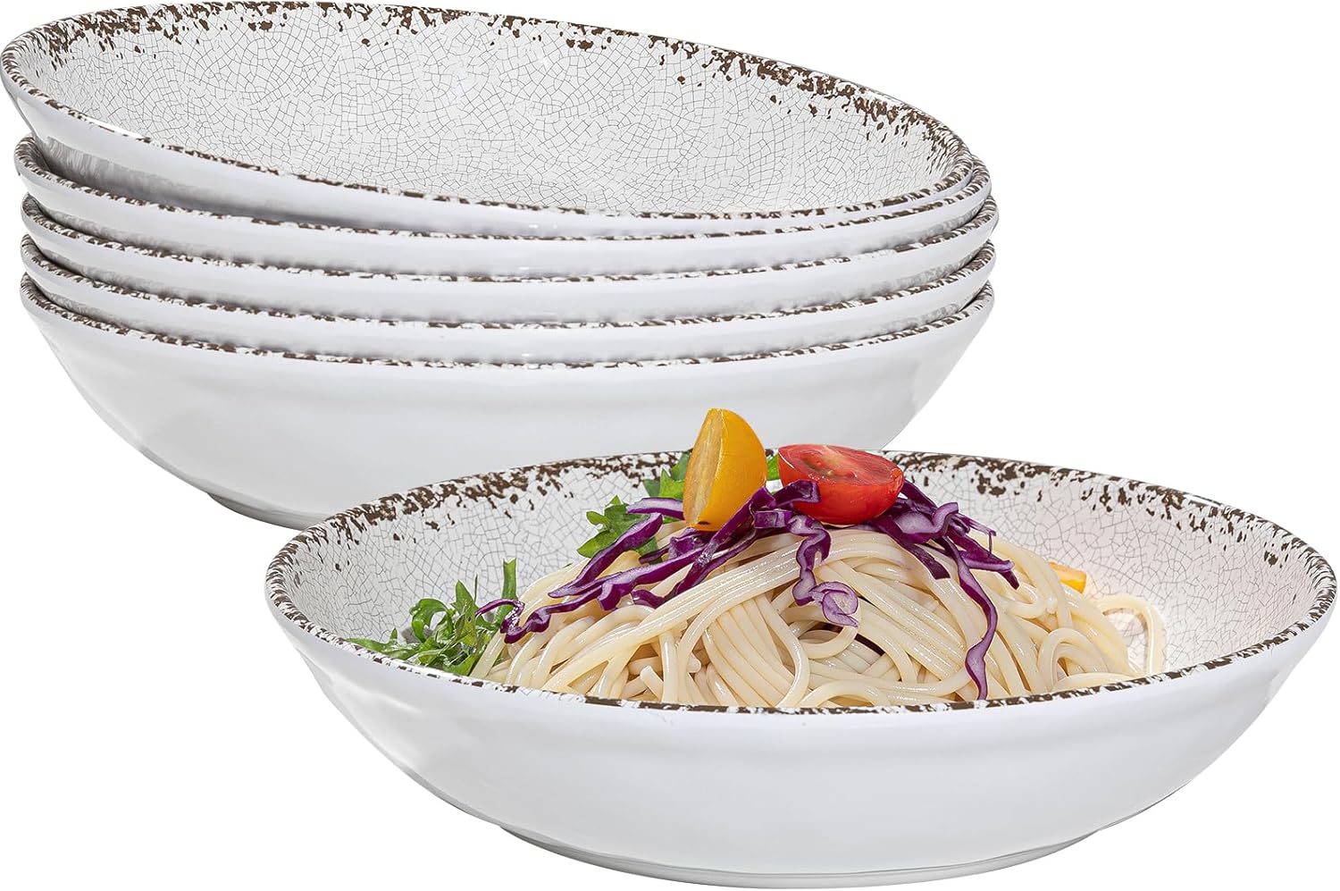Rustic White Melamine Pasta Bowls for All-purpose Use