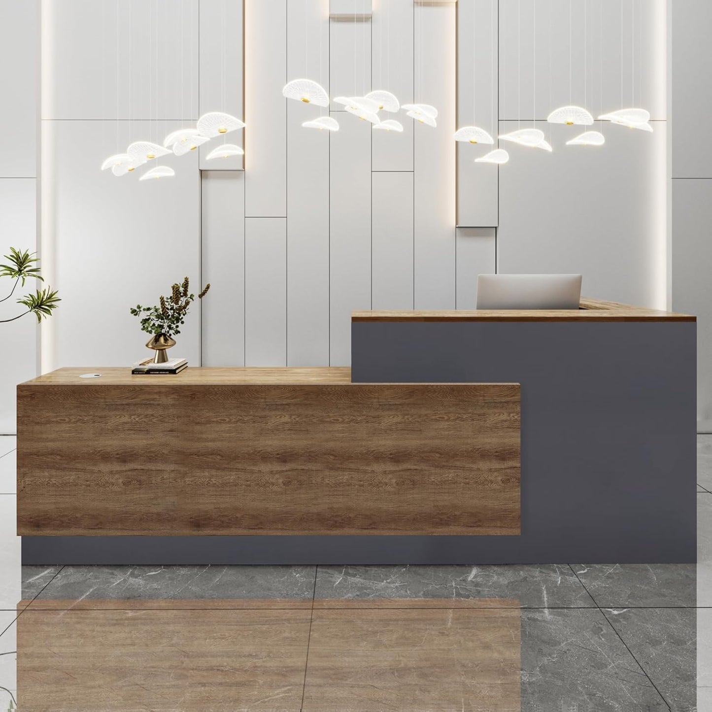 Modern L-Shaped Reception Desk with Lockable Storage - Iron Grey