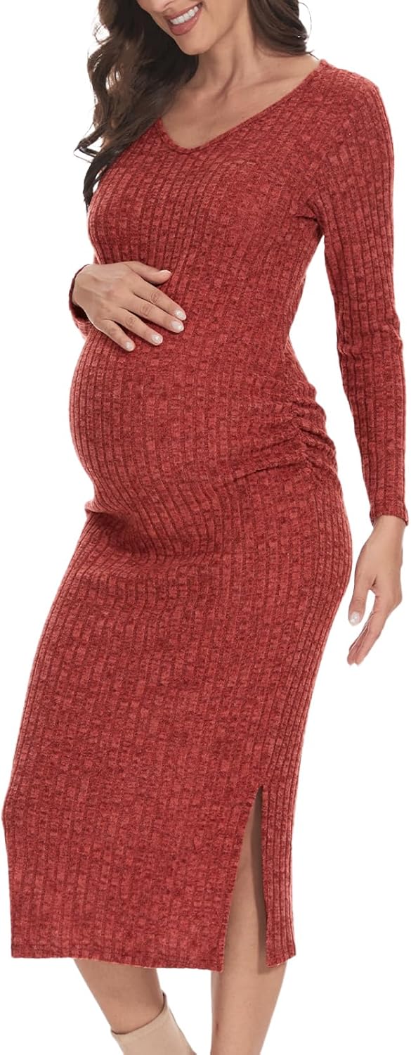 Long Sleeve Maternity Sweater Dress for Fall Winter Events