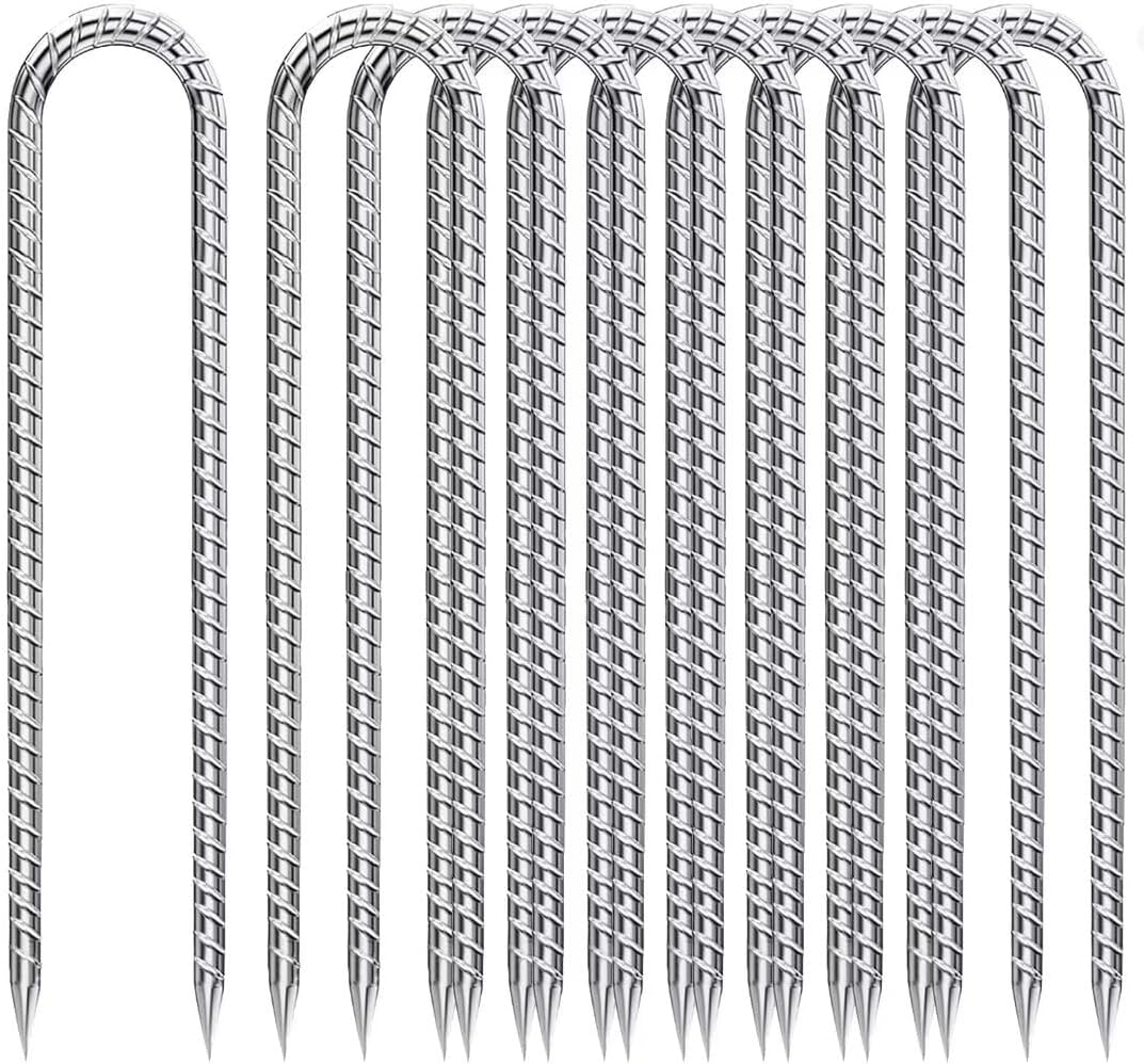 Rebar Stakes 12-Inch Heavy Duty U-Hook Ground Anchors for Garden