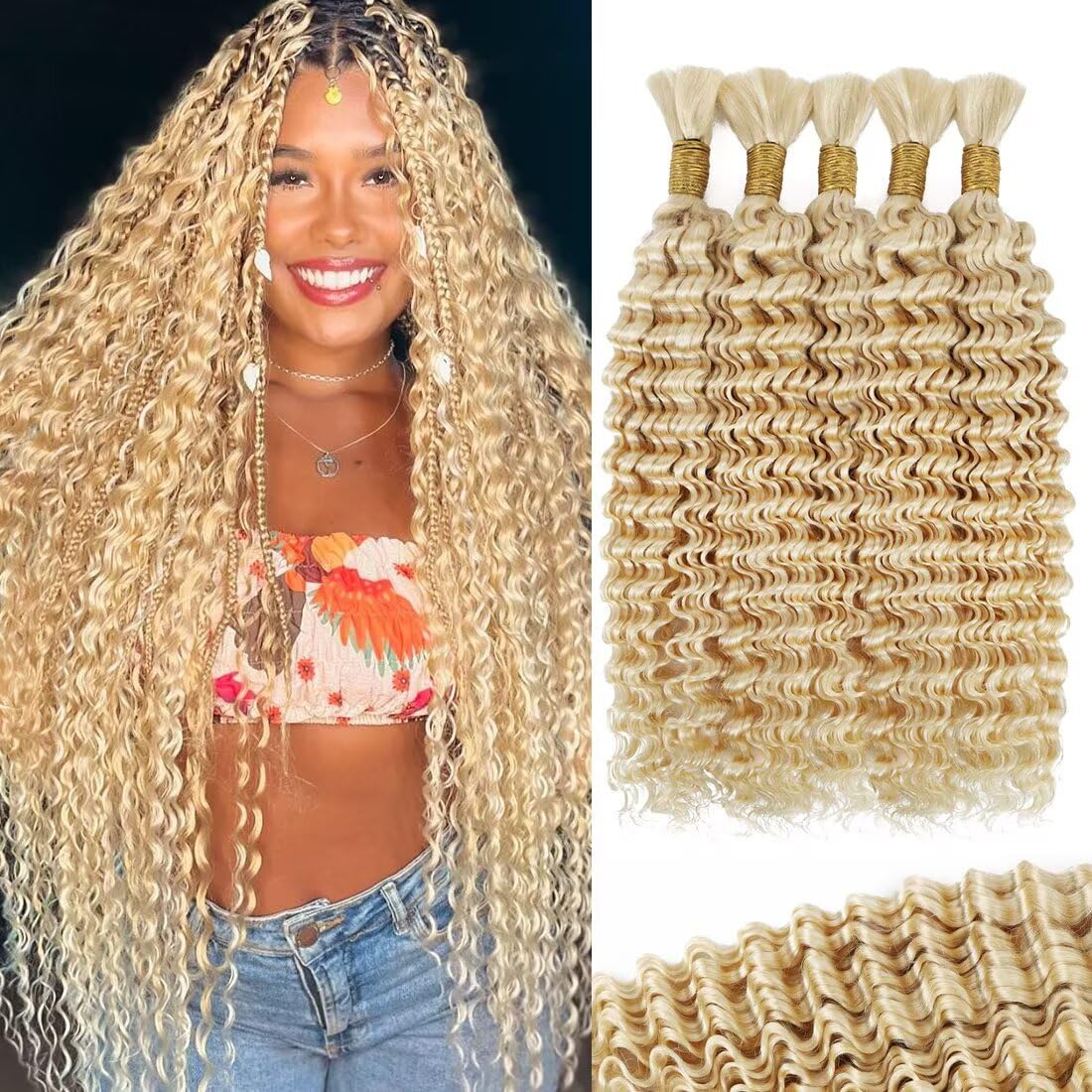 613 Blonde Human Braiding Hair for Boho Braids - 20 Inch