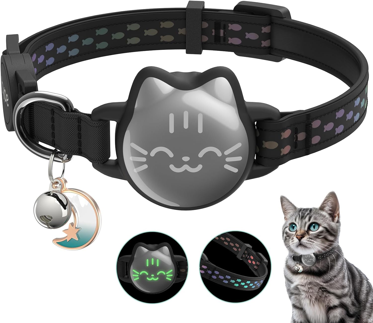 Waterproof Breakaway Cat Collar with Luminous Fish Pattern