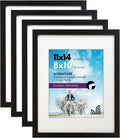 11x14 Picture Frame Set of 4 - Black Frames with Shatter-Resistant