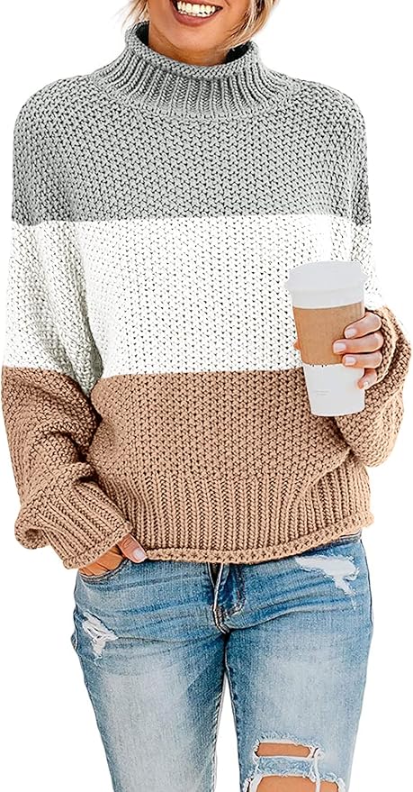 ZESICA Women's Turtleneck Batwing Sleeve Oversized Sweater