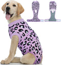 Dog Recovery Suit Purple Leopard L - Surgical Onesie for Dogs