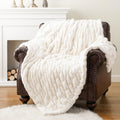 BATTILO HOME Cream Faux Fur Throw Blanket for Cozy Comfort