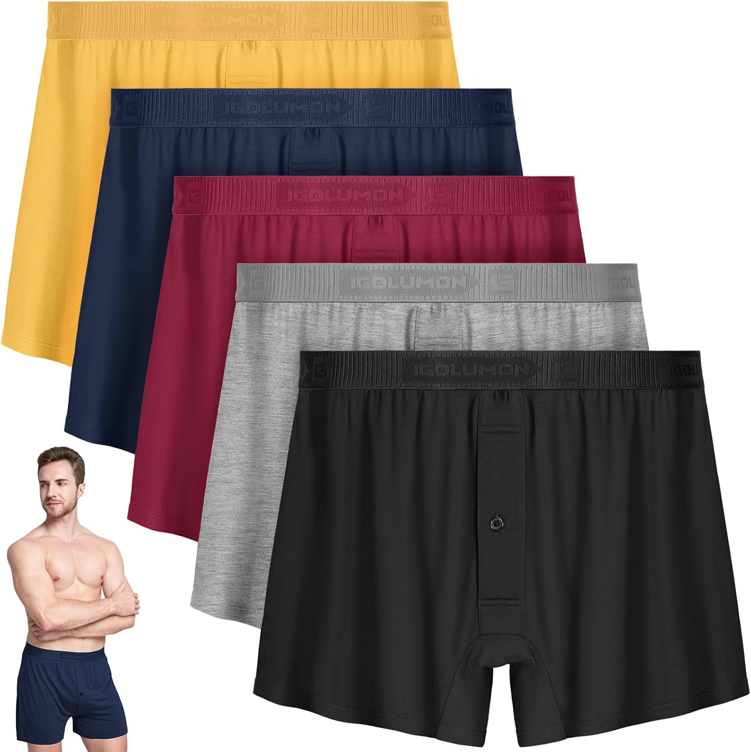 IGOLUMON Mens Underwear Boxer Shorts 5 Pack for Comfort & Style