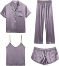 SWOMOG Womens Silk Satin Pajamas Sets 4pcs - Soft (Style QYYX)