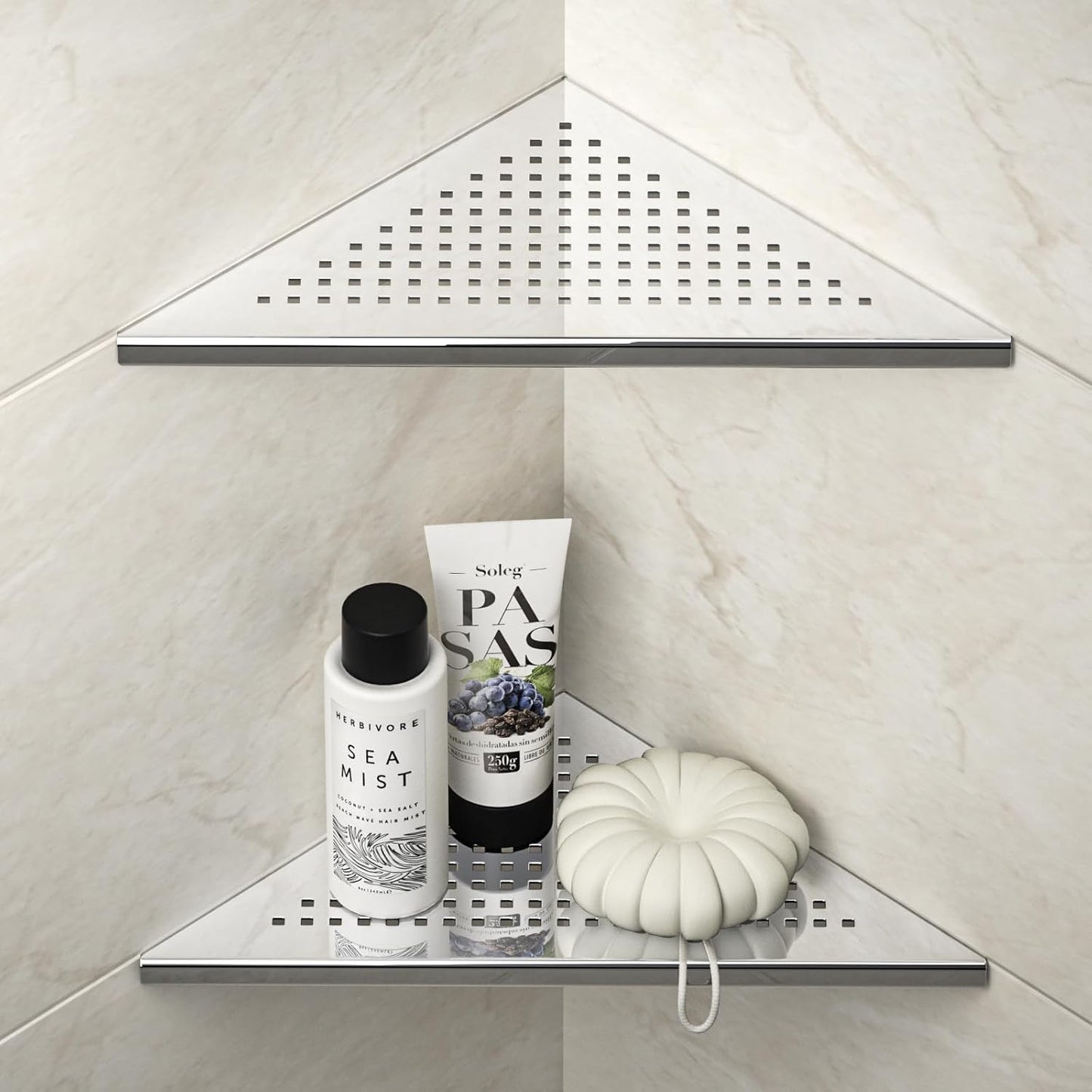 Corner Shower Shelf - 10in Polished 304 Stainless Steel Recessed