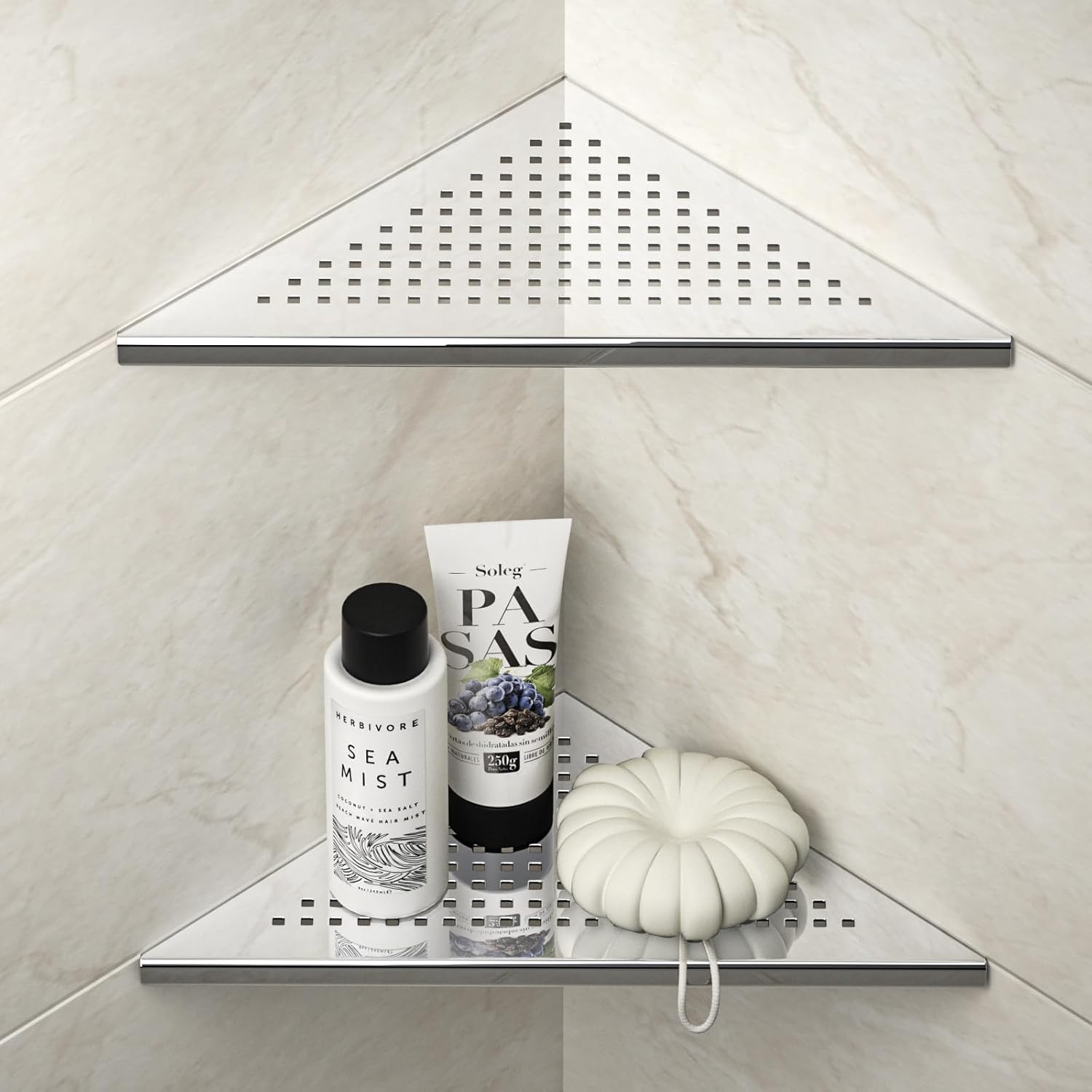 Corner Shower Shelf - 10in Polished 304 Stainless Steel Recessed
