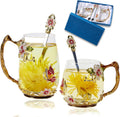 Tea Cup Glass Coffee Mugs - Flower Enamel Tea Cup Set for Gifts