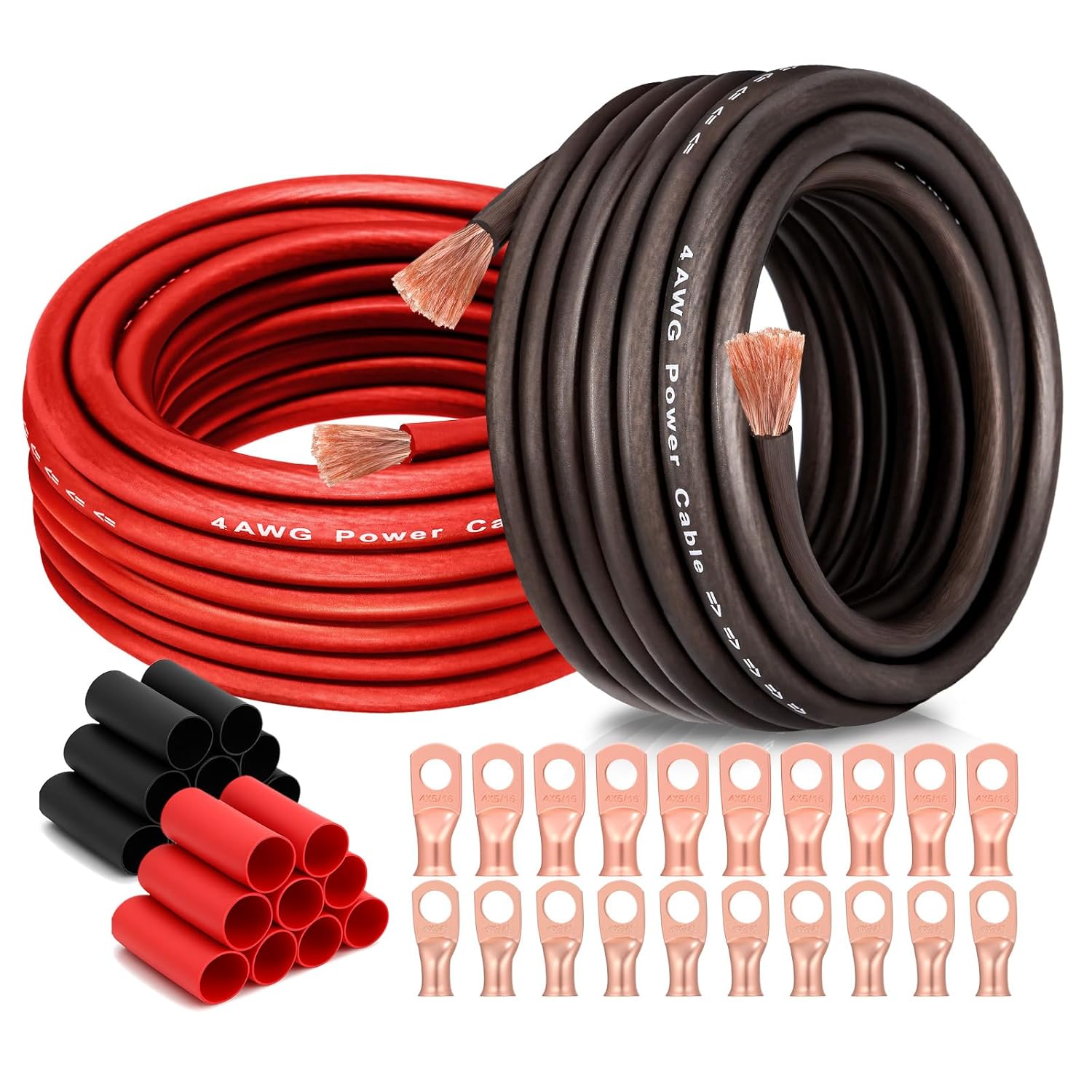 4 Gauge Wire Kit with Lugs and Heat Shrink for Automotive Use